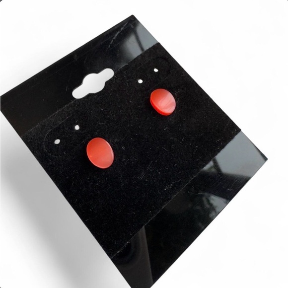 Vintage Carnelian Chalcedony Oval Stud Earrings - Picture 5 of 8